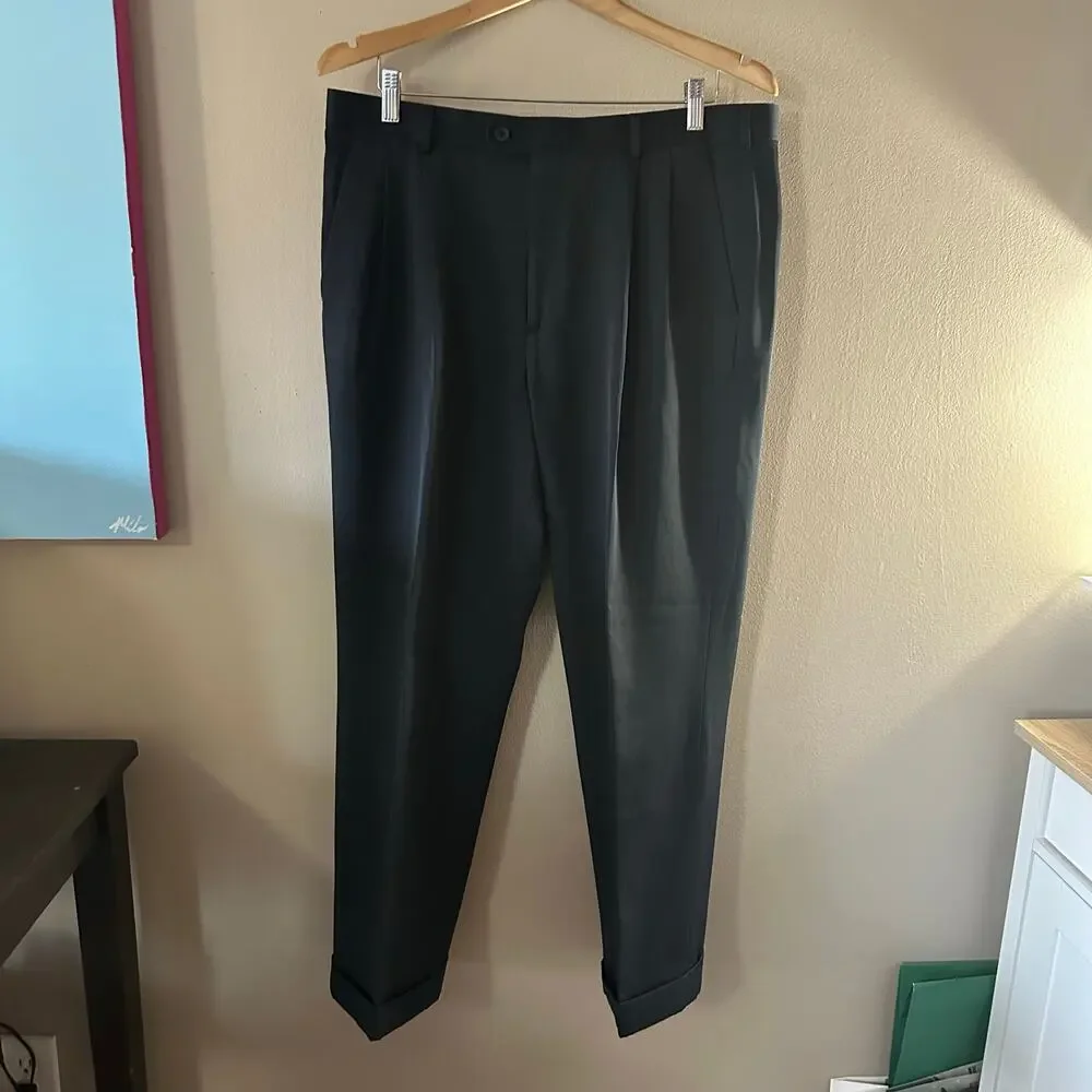 Perry Ellis Portfolio Navy Pleat Front Pants Size 34 X 29